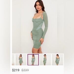 House of CB Sage Green Ruched Dress